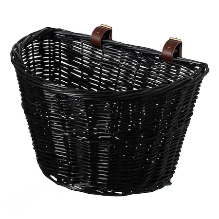 Wickerwise Black Wicker Front Cargo Bike Basket with Stylish Faux Leather Straps QI003420.B